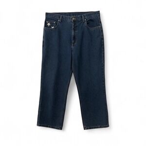 Bill Blass Jeans Dark Denim Flag Straight Leg Jeans‎ Side Split Sz 16 Vtg 90s